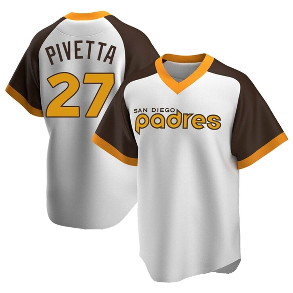 S.Diego Padres #27 Nick Pivetta Player White Home Cooperstown Collection Replica Game Stitched Jerseys