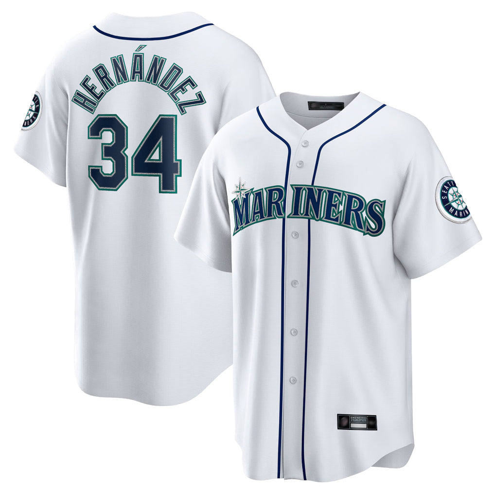 S.Mariners #34 Felix Hernandez Player White Home Game Stitched Jerseys