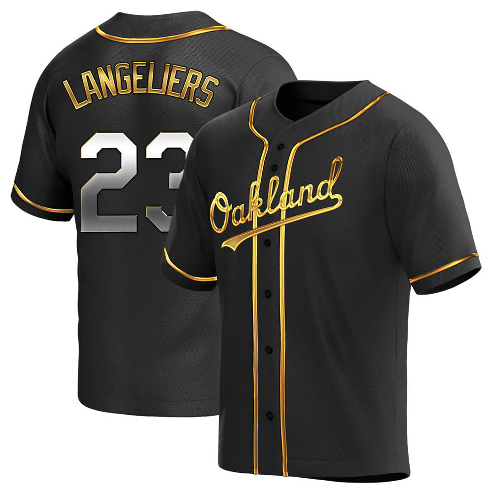Athletics #23 Shea Langeliers Player Black Golden Replica Alternate Stitched Jerseys
