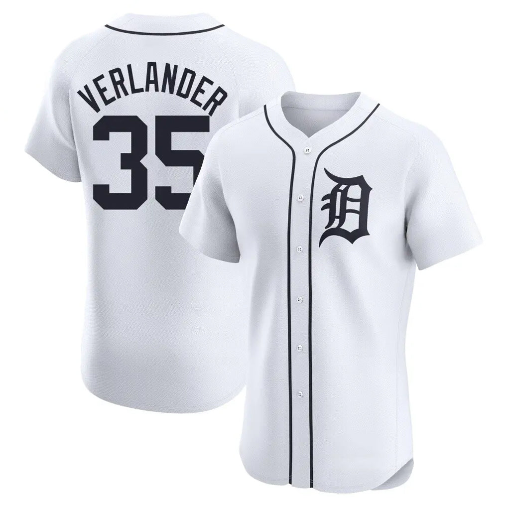 D.Tigers #35 Justin Verlander Player White Limited Elite Home Gdoa Stitched Jerseys