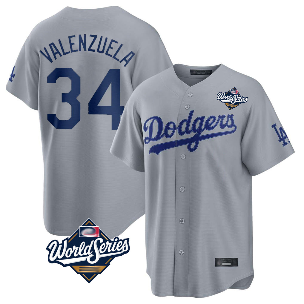 LA.Dodgers #34 Fernando Valenzuela Player Gray World Series Game Gdoa Stitched Jerseys