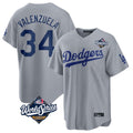 LA.Dodgers #34 Fernando Valenzuela Player Gray World Series Game Gdoa Stitched Jerseys