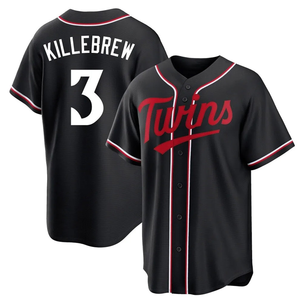 M.Twins #3 Harmon Killebrew Player Black Fashion Out Home Limited Gdoa Stitched Jerseys