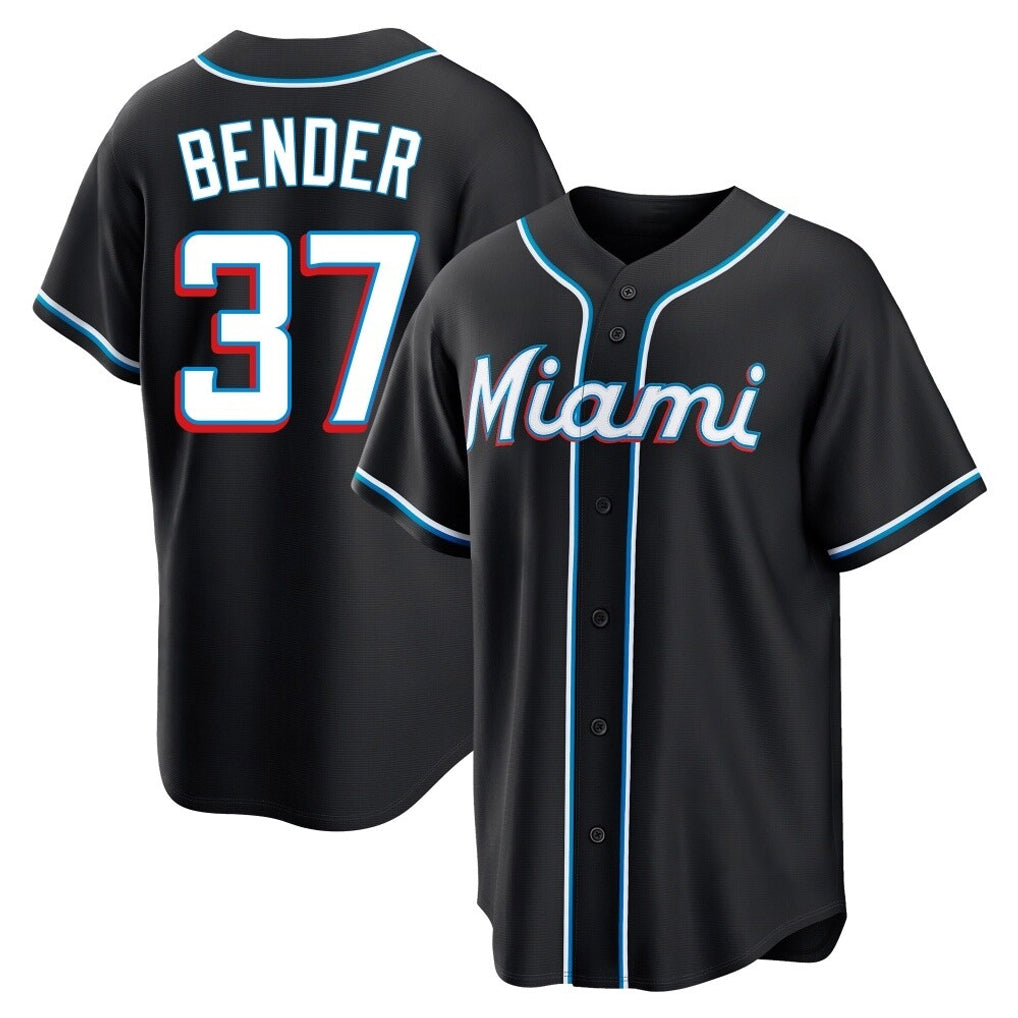 M.Marlins #37 Anthony Bender Player Black Fashion Out Home Game Gdoa Stitched Jerseys