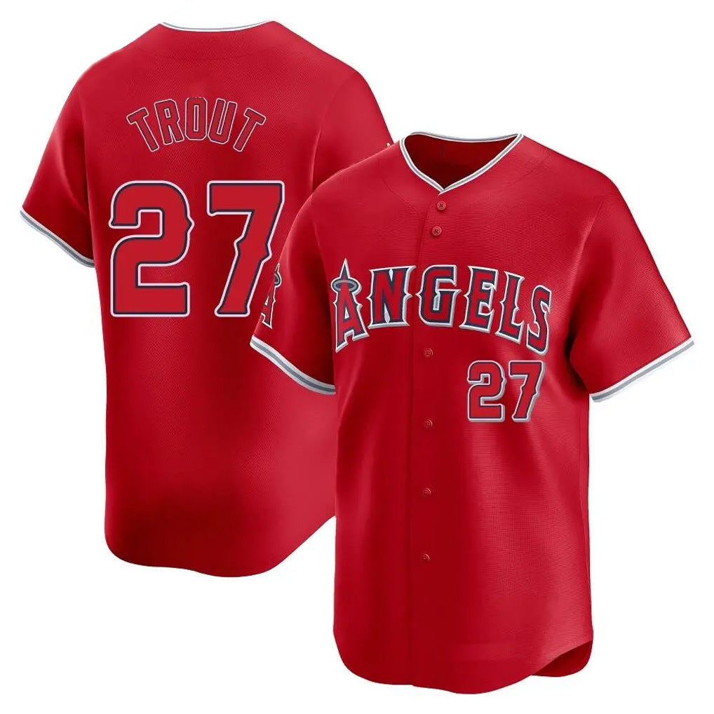 LA.Angels #27 Mike Trout Player Red Home Limited Gdoa Stitched Jerseys