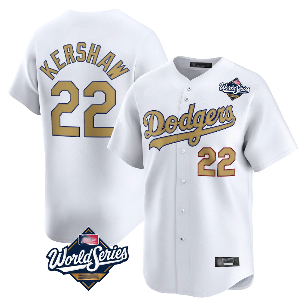 LA.Dodgers #22 Clayton Kershaw Player Gold World Series Collection Limited Home Gdoa Stitched Jerseys