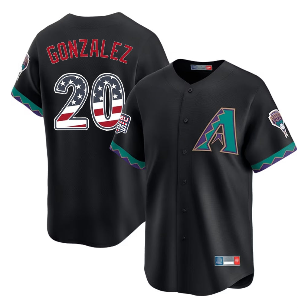 A.Diamondbacks #20 Luis Gonzalez Player Black USA 250 Fourth of July Home Game Gdoa250Ys Stitched Jerseys