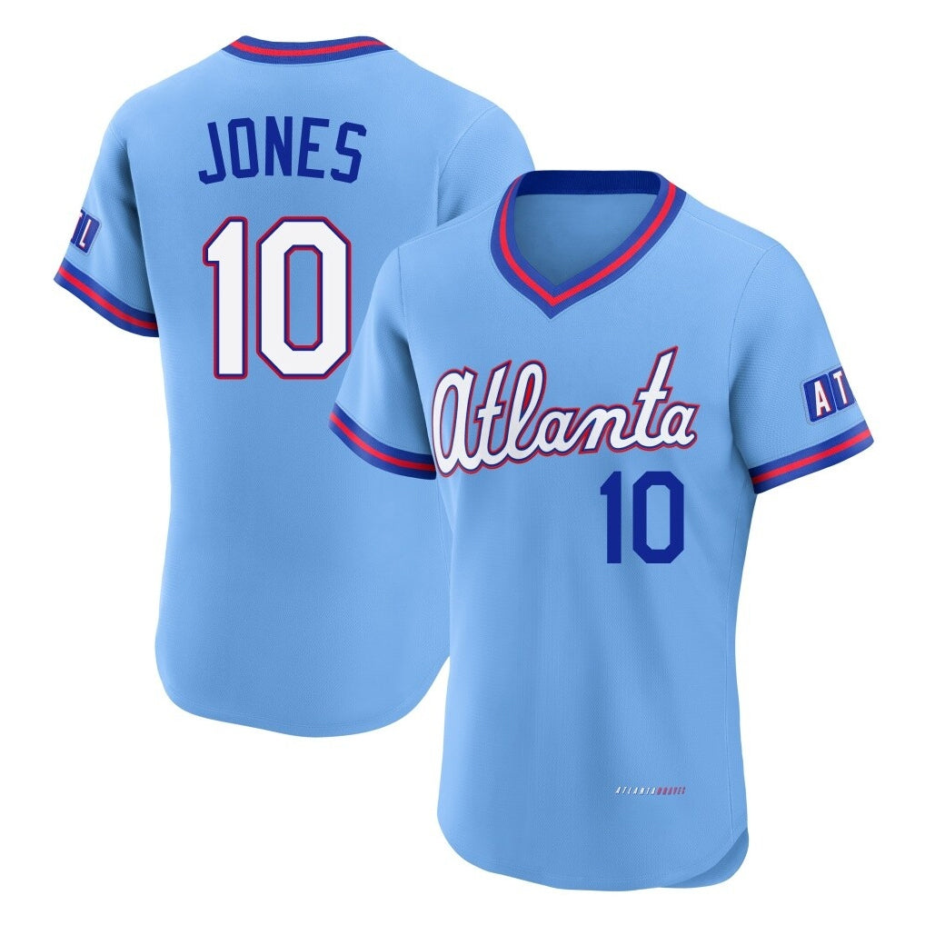 A.Braves #10 Chipper Jones Player Powder Blue 2026 City Connect T-shirt Limited Elite Home Game Gdoa Stitched Jerseys