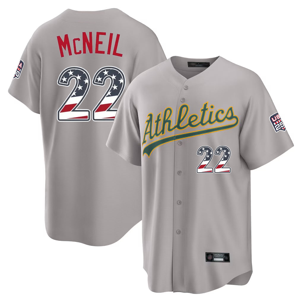 Athletics #22 Jeff McNeil Player Gray USA 250 Fourth of July Home Game Gdoa250Ys Stitched Jerseys
