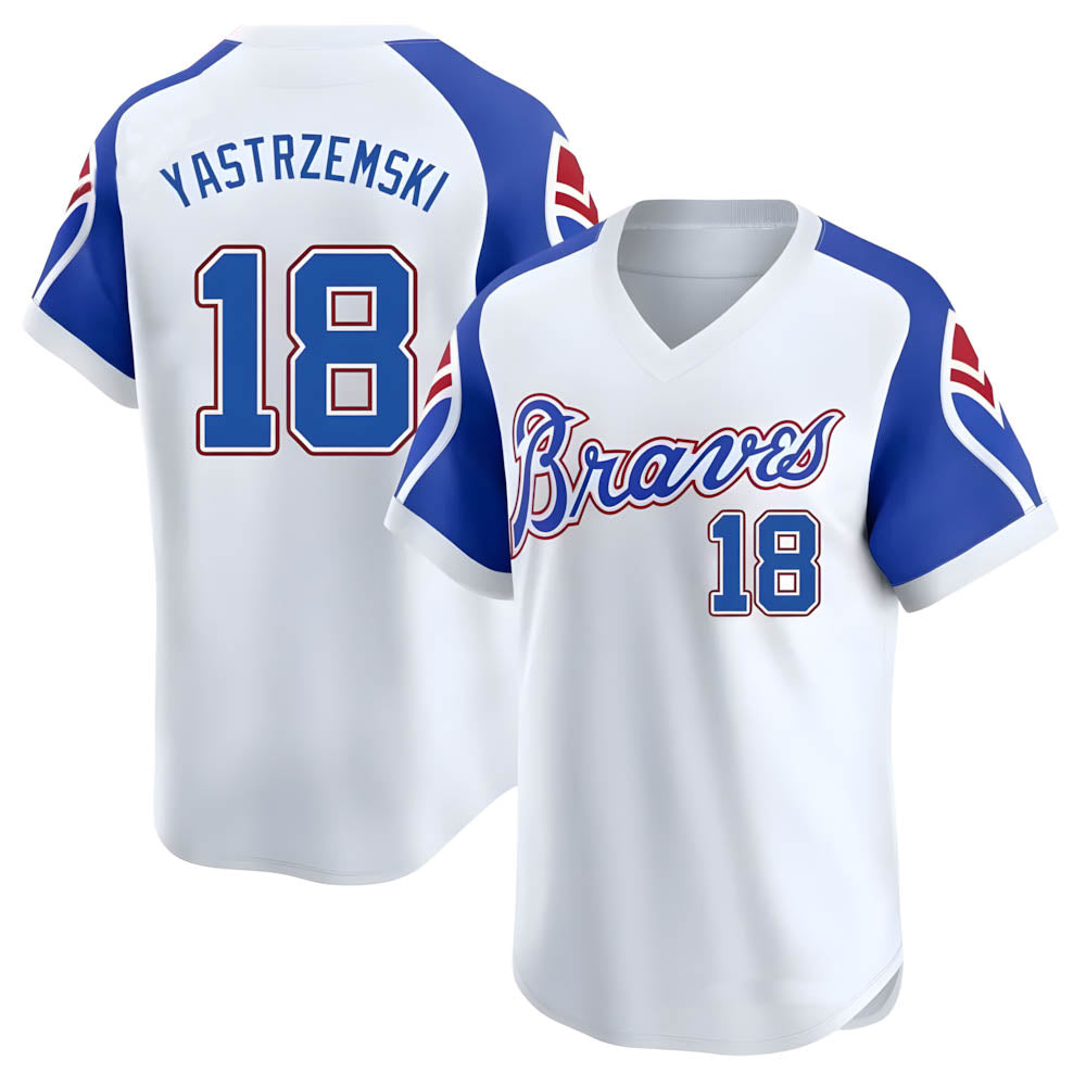A.Braves #18 Mike Yastrzemski player White Limited Throwback Cooperstown Collection Stitched Jerseys