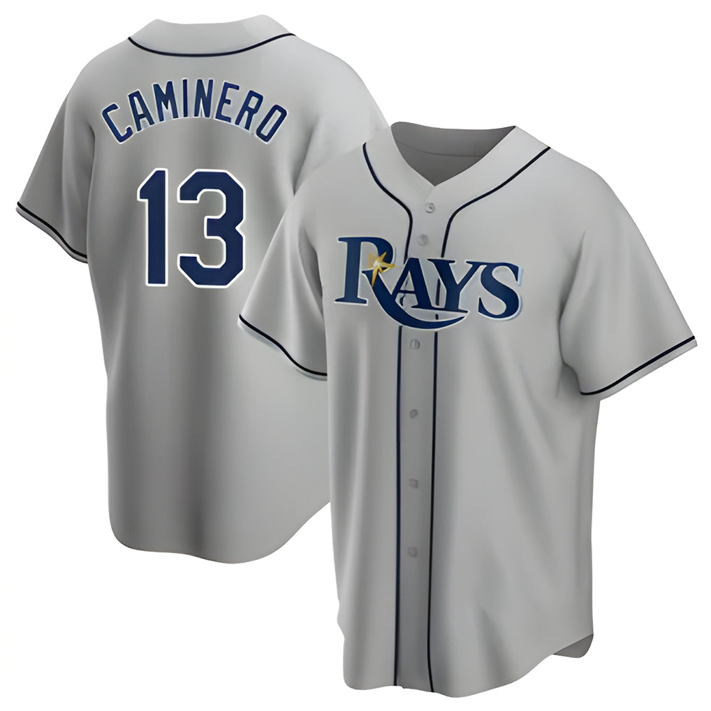 T.Bay Rays #13 Junior Caminero Player Gray Home Game Stitched Jerseys