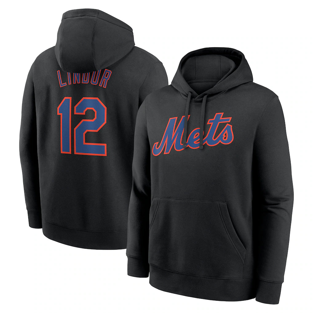 NY.Mets #12 Francisco Lindor Player Black Club Pullover Hoodie Game Gdoa Stitched Jerseys