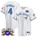 T.Blue Jays #4 George Springer Player White 2025 American League All Stitched Jersey