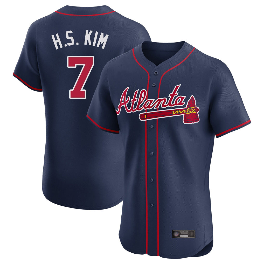A.Braves #7 Ha-Seong Kim Player Navy Limited Elite Home Game Gdoa Stitched Jerseys