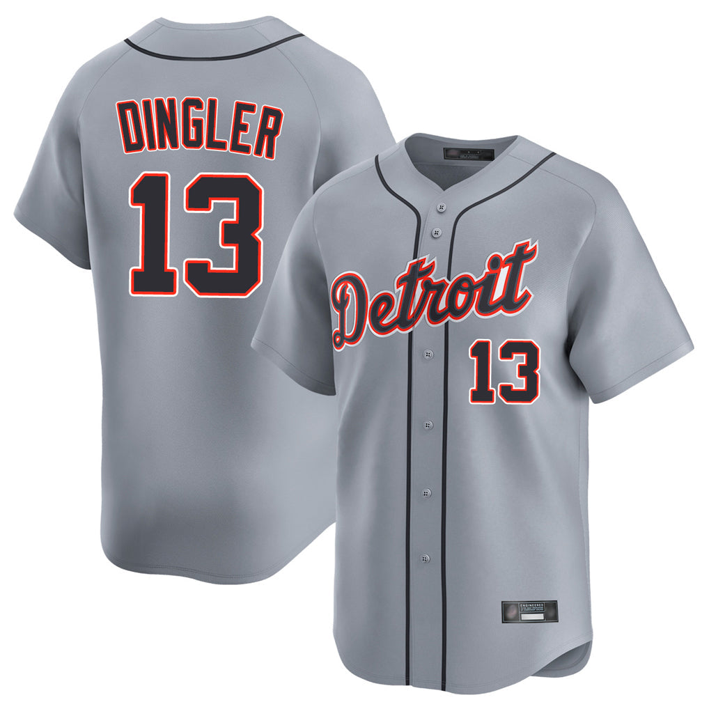 D.Tigers #13 Dillon Dingler Player Gray Home Limited Gdoa Stitched Jerseys