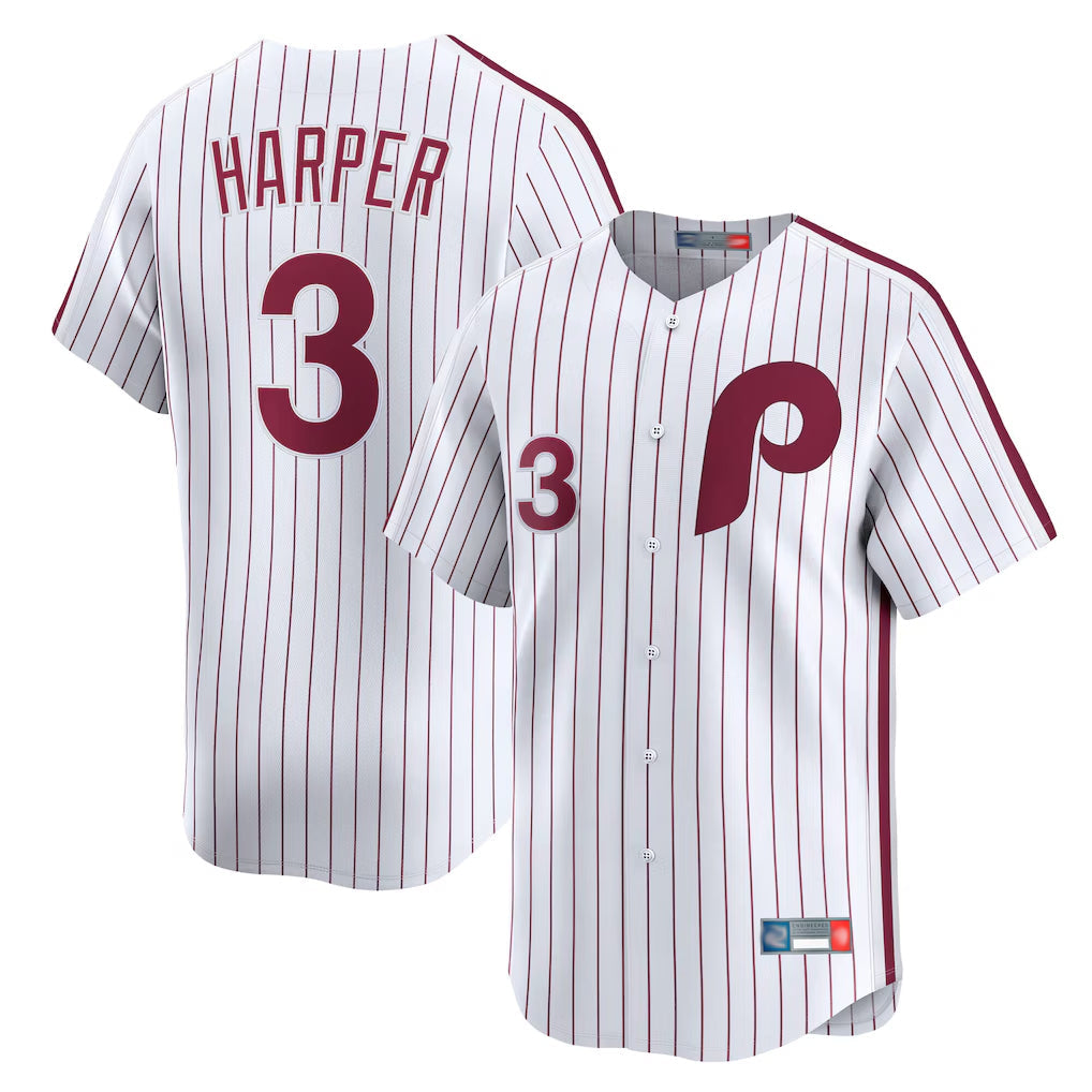 P.Phillies #3 Bryce Harper Player White Cooperstown Collection Limited Home Gdoa Stitched Jerseys