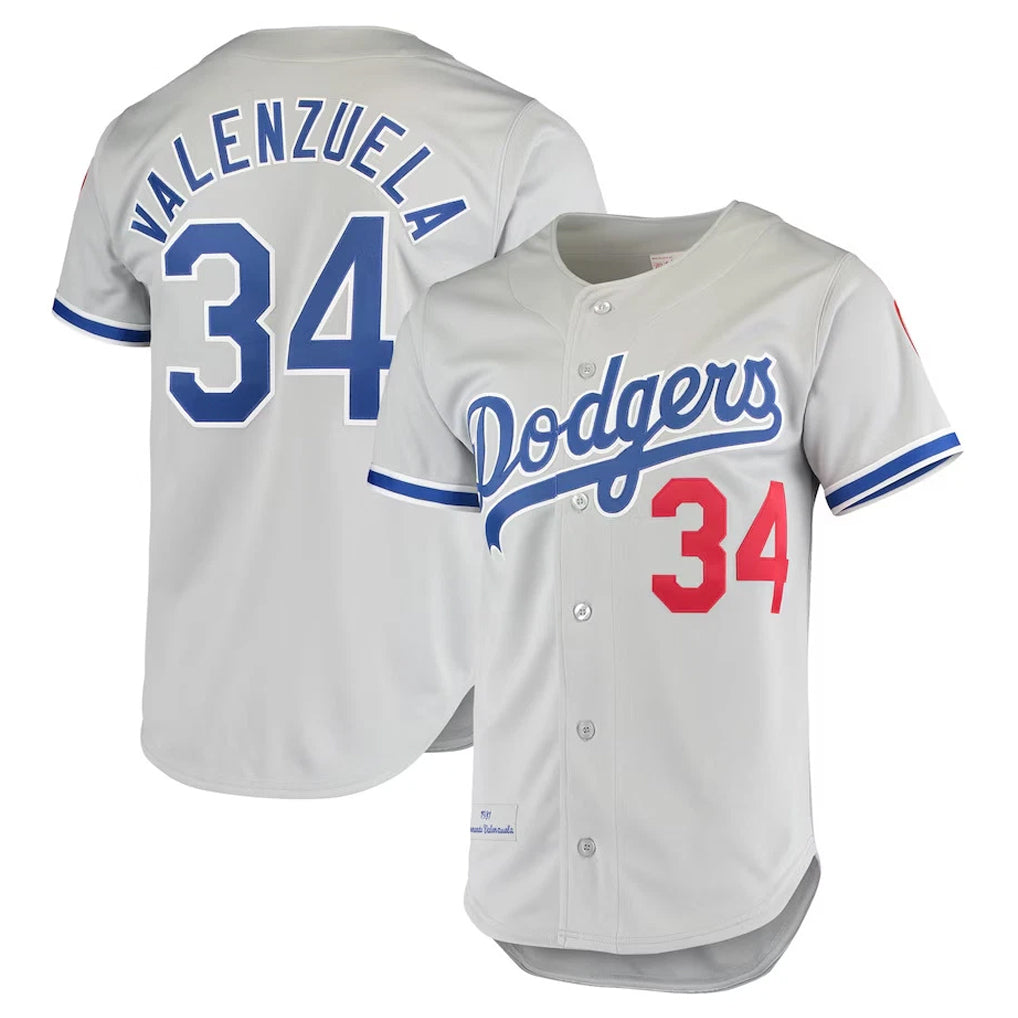 LA.Dodgers #34 Fernando Valenzuela Player Gray Throwback 1981 Gdoa Stitched Jerseys
