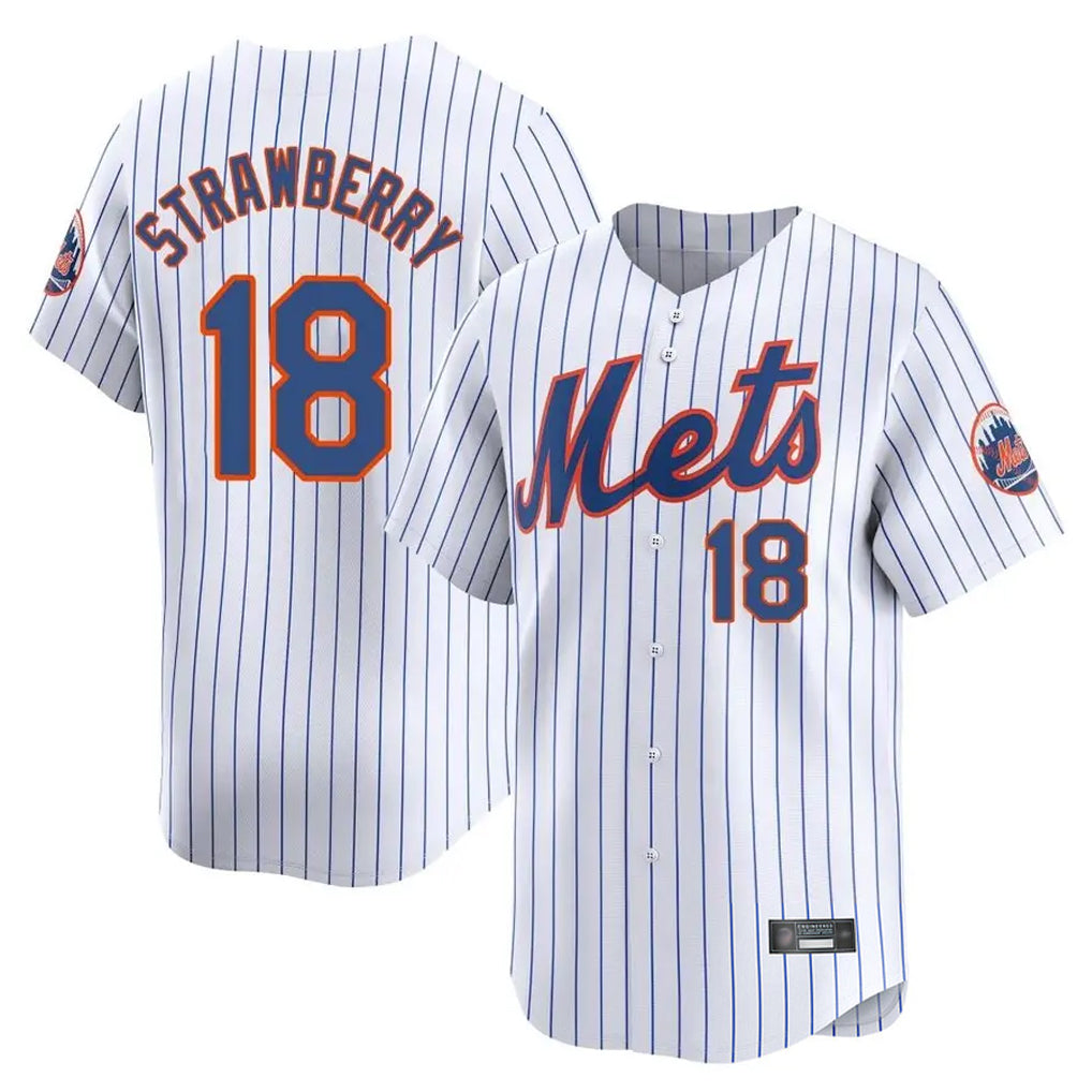 NY.Mets #18 Darryl Strawberry Player White Home Limited Gdoa Stitched Jerseys
