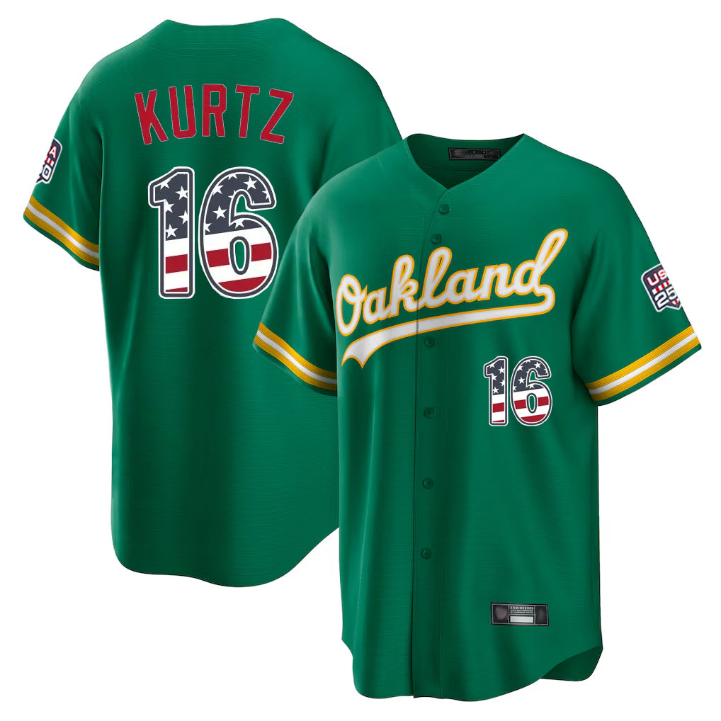 Athletics #16 Nick Kurtz Player Kelly Green USA 250 Fourth of July Home Game Gdoa250Ys Stitched Jerseys