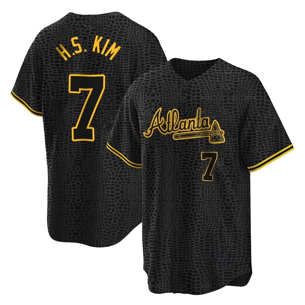 A.Braves #7 Ha-Seong Kim Player Black Snake Skin City Home Game Gdoa Stitched Jerseys