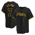 A.Braves #7 Ha-Seong Kim Player Black Snake Skin City Home Game Gdoa Stitched Jerseys