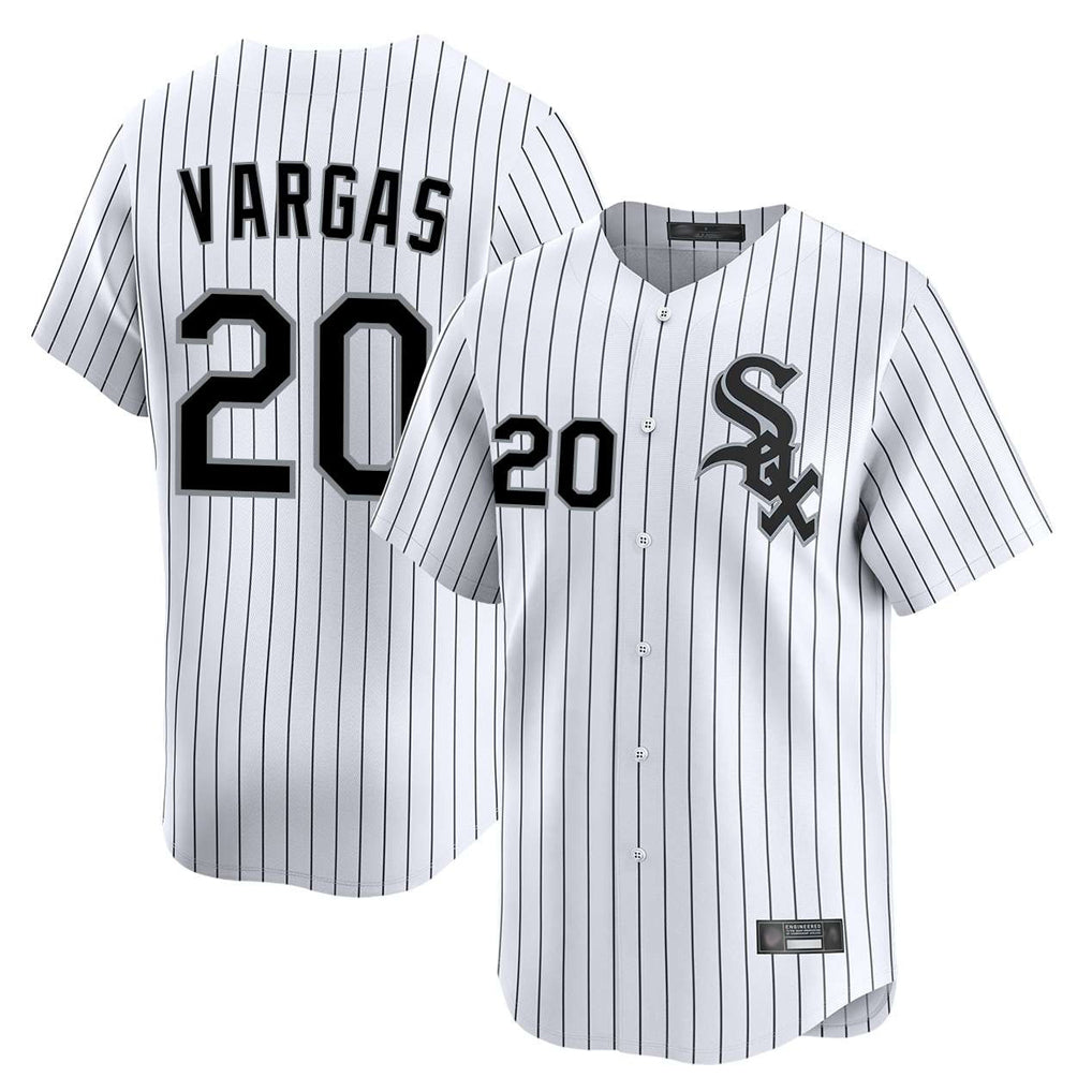 C.White Sox #20 Miguel Vargas Player White Stripe Limited Home Gdoa Stitched Jerseys