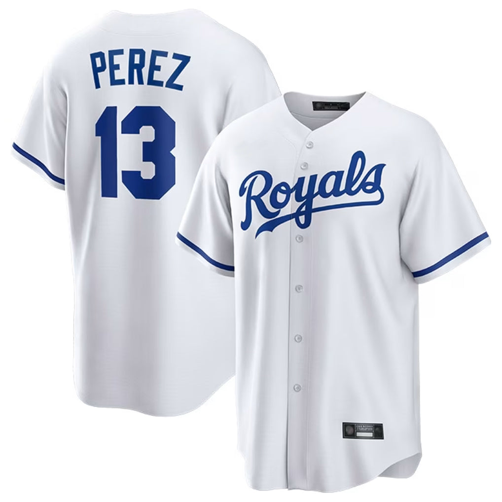 KC.Royals #13 Salvador Perez Player White Home Game Gdoa Stitched Jerseys