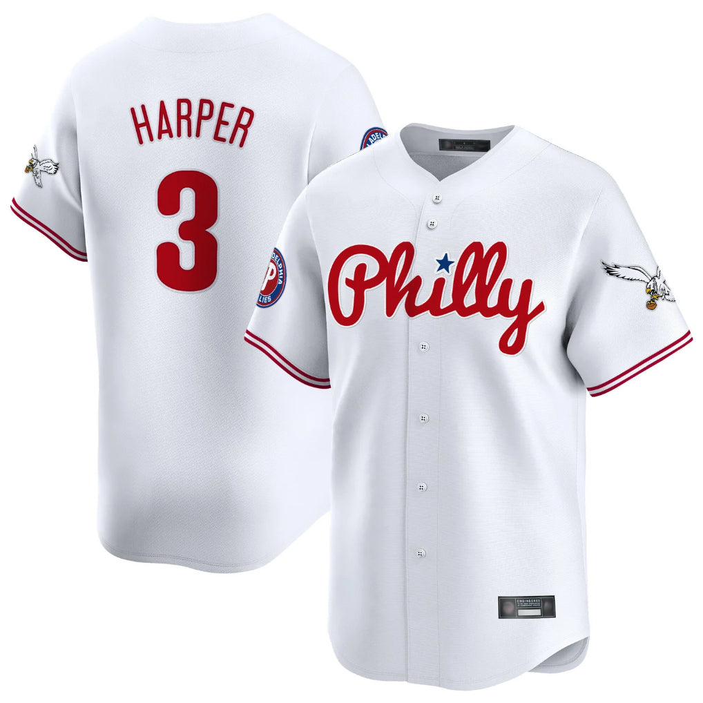 P.Phillies #3 Bryce Harper Player White Phillies & Eagles Vapor Premier Limited Stitched Jerseys