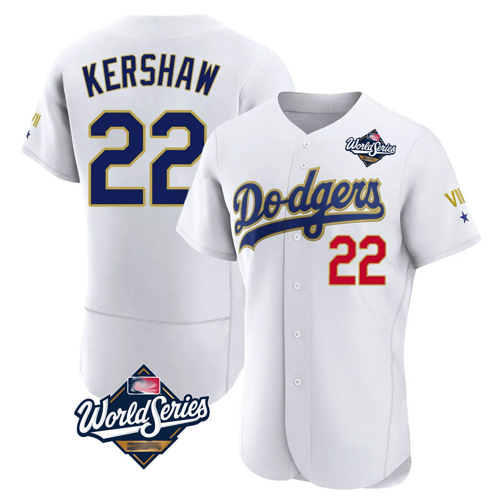 LA.Dodgers #22 Clayton Kershaw Player Gold White World Series 2026 Collection Stadium Limited Elite Gdoa Stitched Jerseys