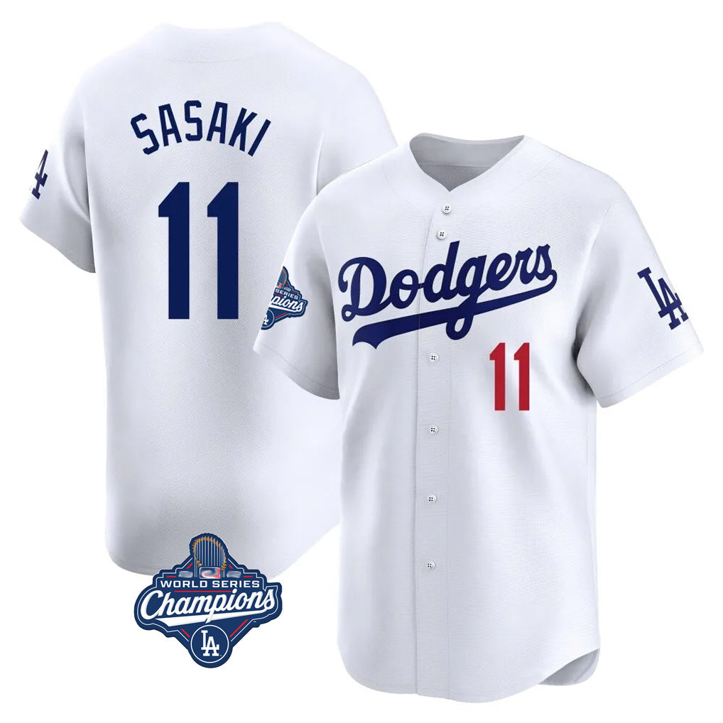 LA.Dodgers #11 Roki Sasaki Player White World Series Meet Limited Home Gdoa Stitched Jerseys