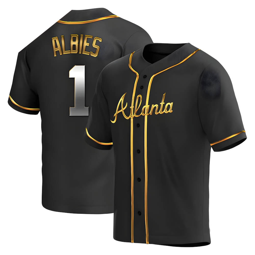 A.Braves #1 Ozzie Albies player Gold Replica Black en Alternate Stitched Jerseys