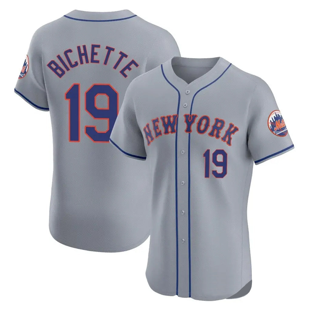 NY.Mets #19 Bo Bichette Player Gray Road Limited Elite Home Gdoa Stitched Jerseys