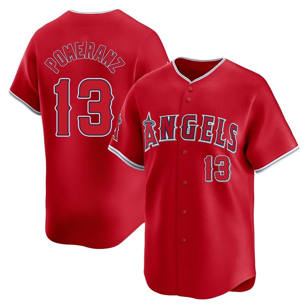 LA.Angels #13 Drew Pomeranz Player Red Home Limited Gdoa Stitched Jerseys