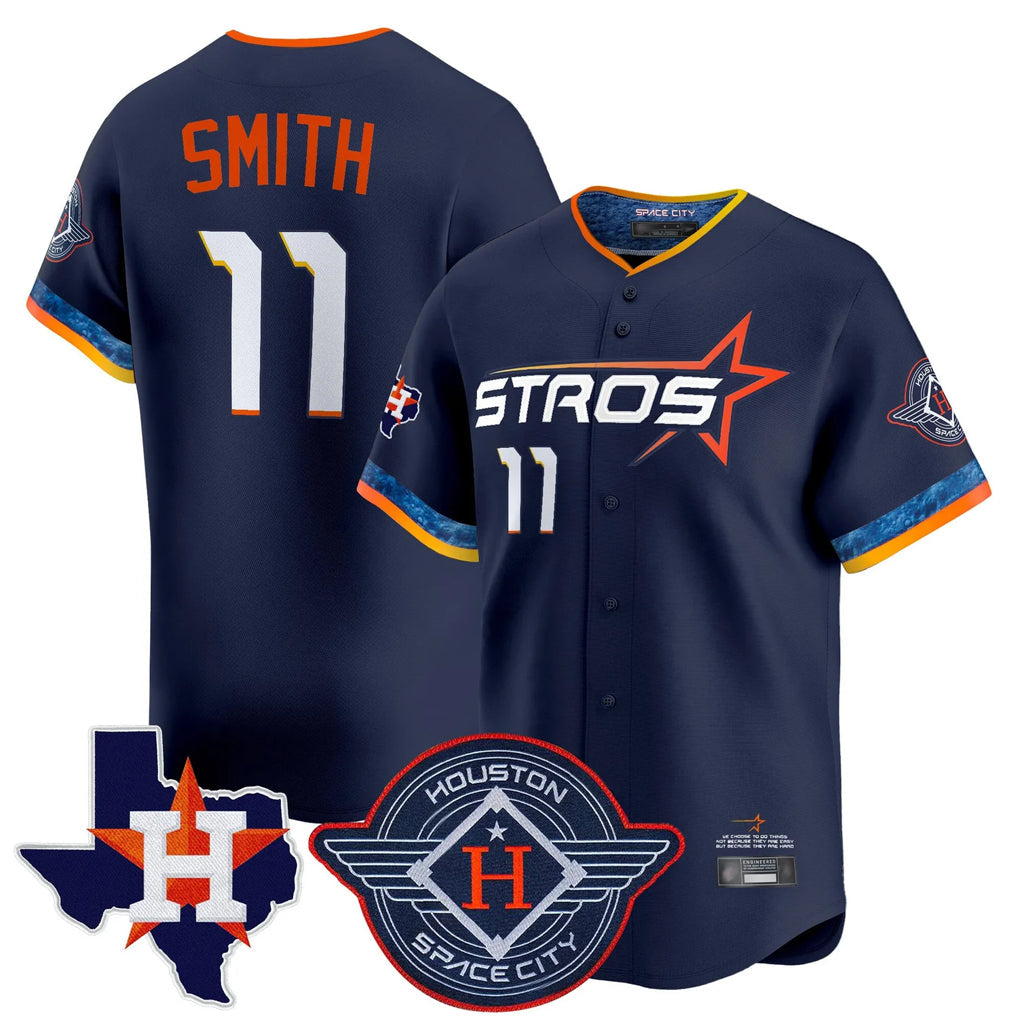 H.Astros #11 Cam Smith Player Navy City Connect Texas Patch Vapor Premier Limited Home Gdoa Stitched Jerseys