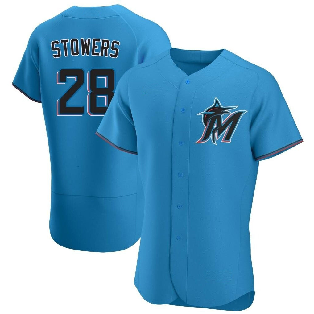 M.Marlins #28 Kyle Stowers Player Blue Home Limited Elite Gdoa Stitched Jerseys