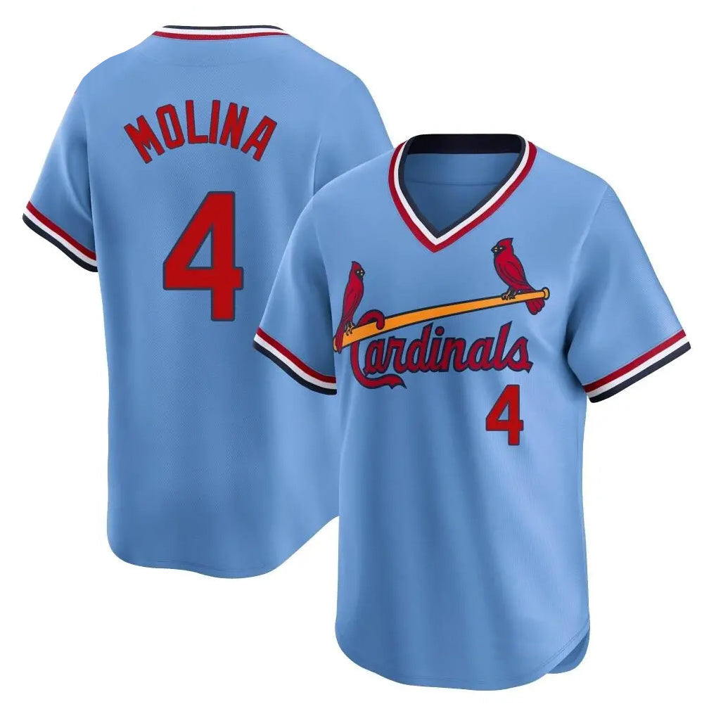 St. Louis Cardinals #4 Yadier Molina Player Light Blue City Connect Home T-shirt Stitched Jerseys