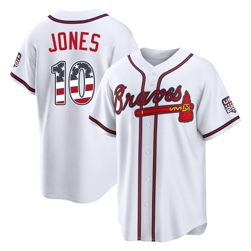A.Braves #10 Chipper Jones Player White USA 250 Fourth Of July Limited Home Game Gdoa250Ys Stitched Jerseys