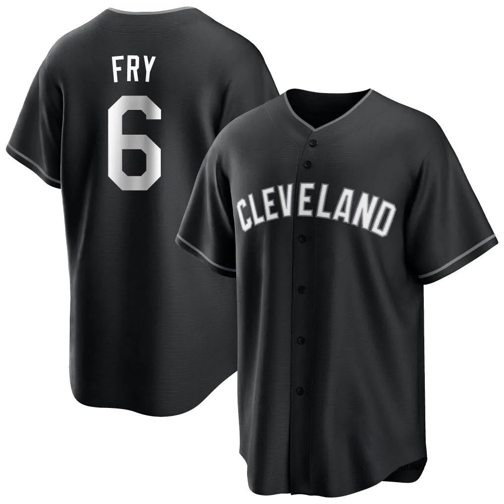 C.Guardians #6 David Fry Player Black Home Game Gdoa Stitched Jerseys