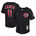 C.Reds #11 Barry Larkin Player Black Mitchell & Ness Throwback Cooperstown Mesh Game Gdoa Stitched Jerseys