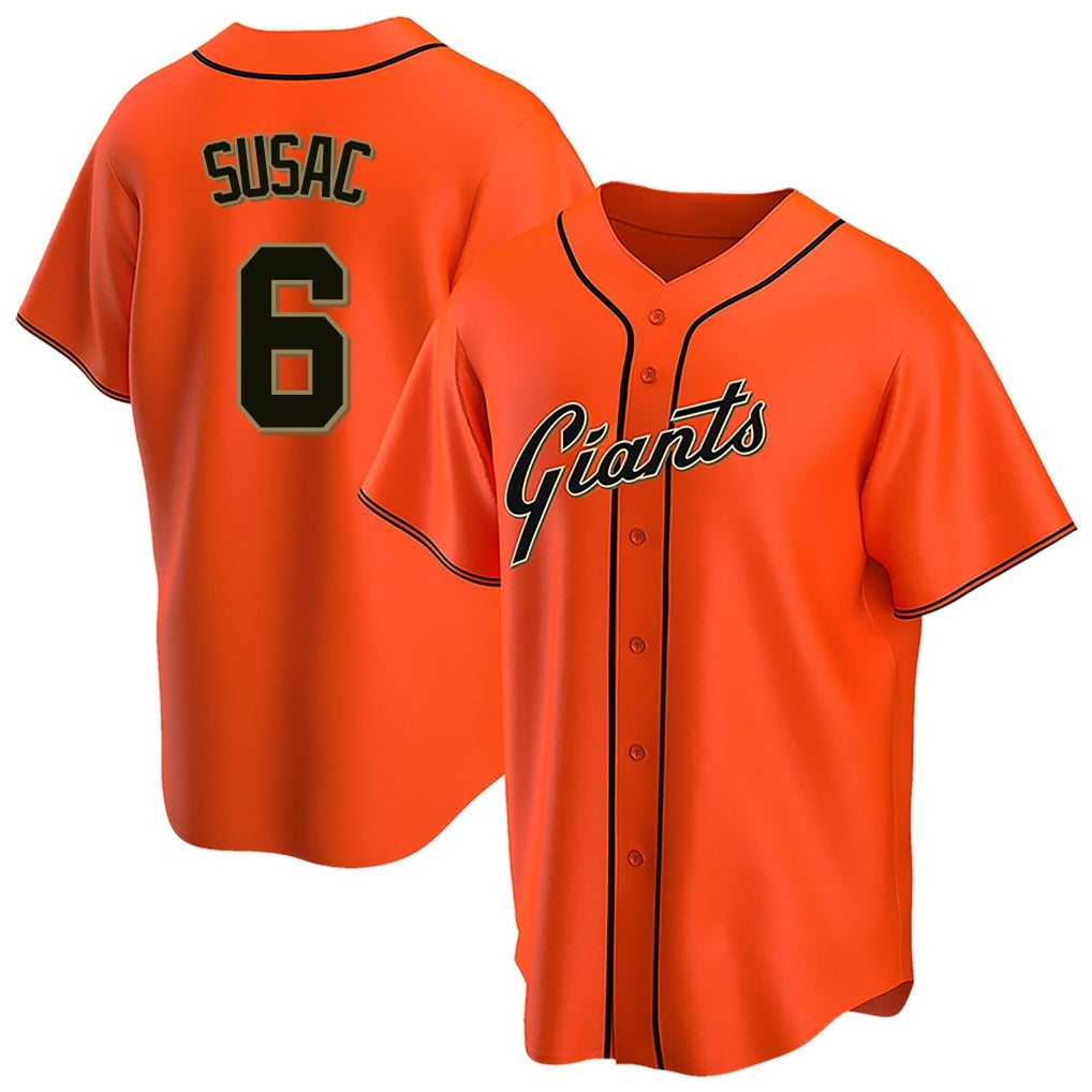 SF.Giants #6 Daniel Susac Player Orange Home Game Gdoa Stitched Jerseys