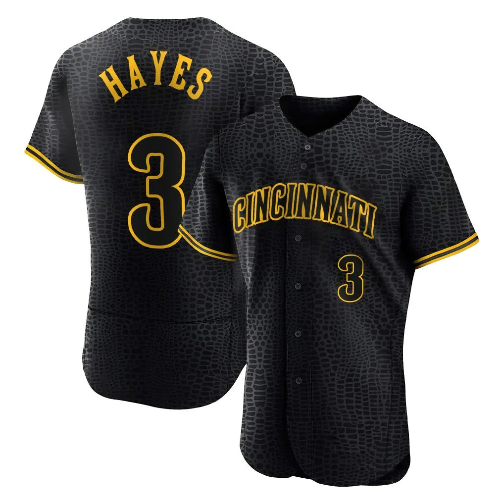 C.Reds #3 Ke'Bryan Hayes Player Black Snake Skin City Limited Elite Home Gdoa Stitched Jerseys
