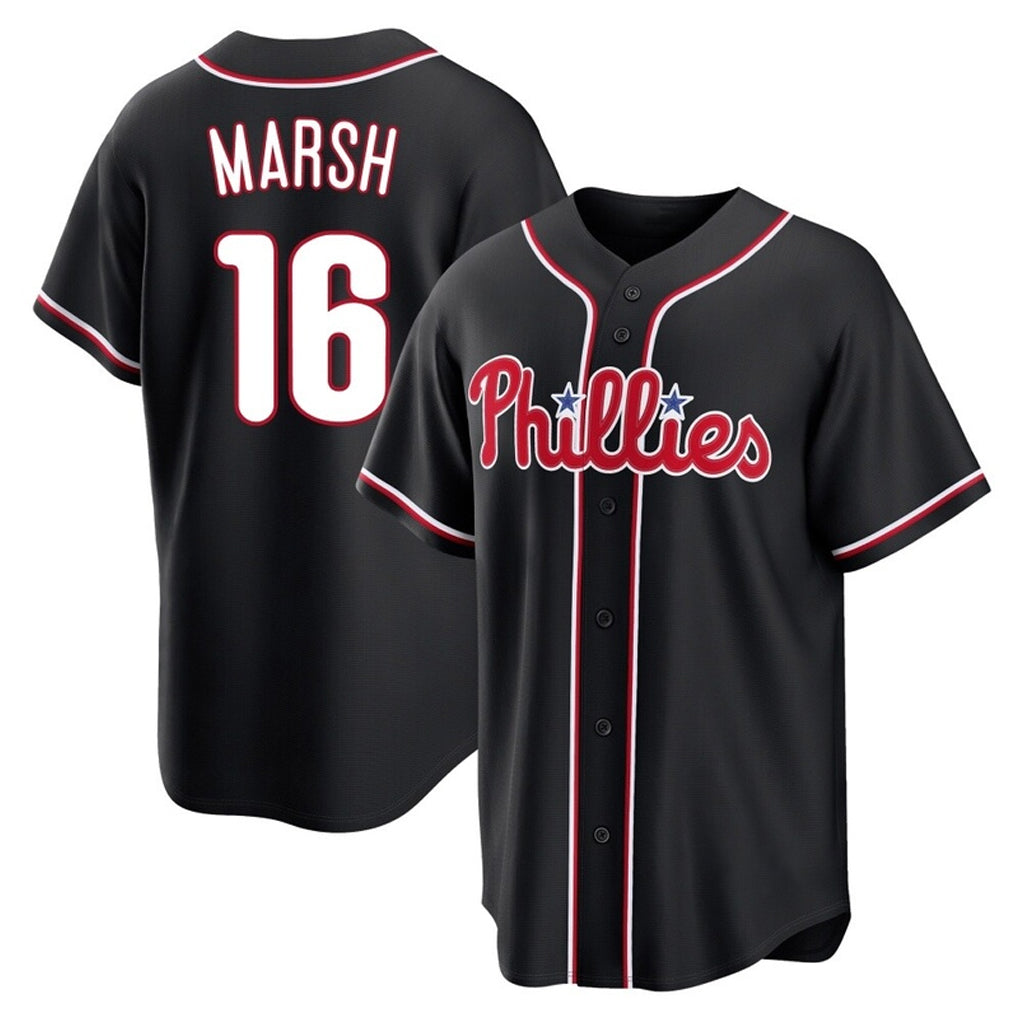 P.Phillies #16 Brandon Marsh Player Black Fashion Out Home Game Stitched Jerseys