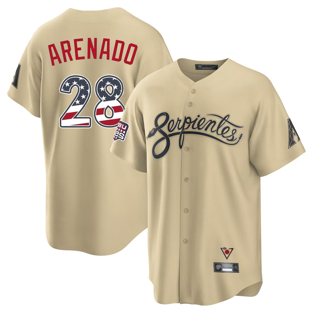 A.Diamondbacks #28 Nolan Arenado Player Tan USA 250 Fourth of July Home Game Gdoa250Ys Stitched Jerseys