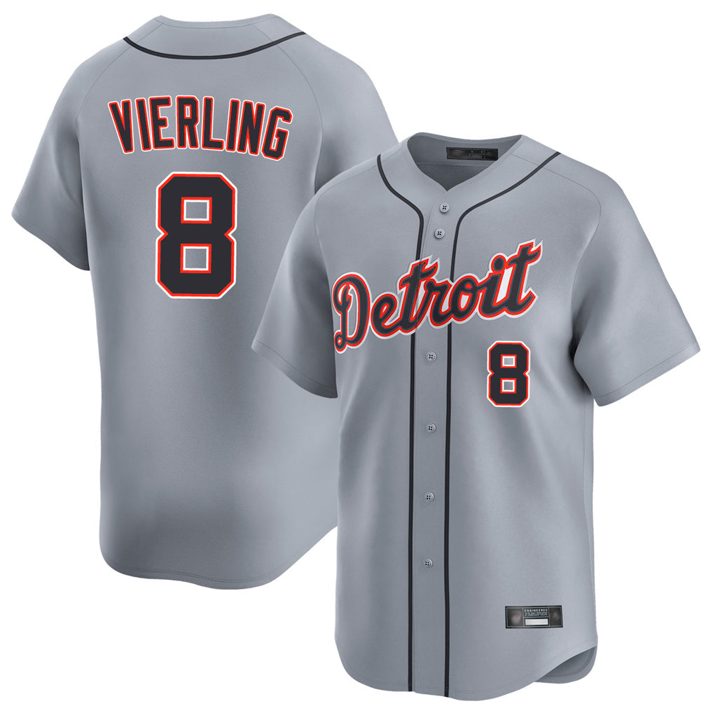 D.Tigers #8 Matt Vierling Player Gray Home Limited Gdoa Stitched Jerseys