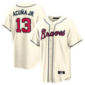 A.Braves #13 Ronald Acuna Jr Player Cream Home Game Gdoa Stitched Jerseys