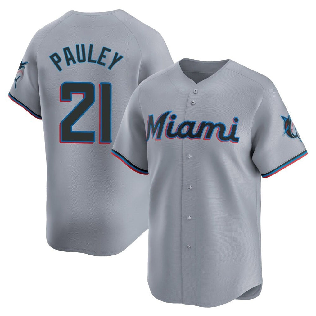 M.Marlins #21 Graham Pauley Player Gray Home Limited Gdoa Stitched Jerseys