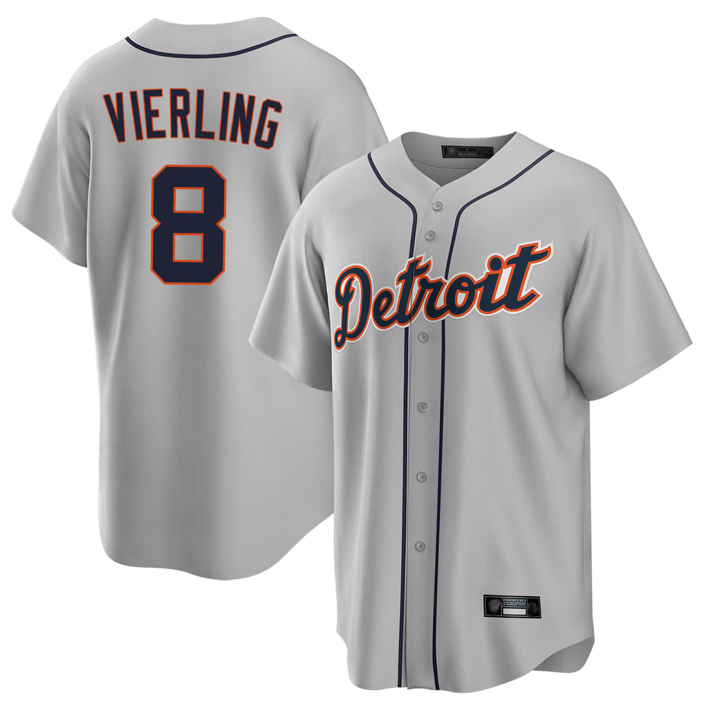 D.Tigers #8 Matt Vierling Player Gray Home Game Gdoa Stitched Jerseys