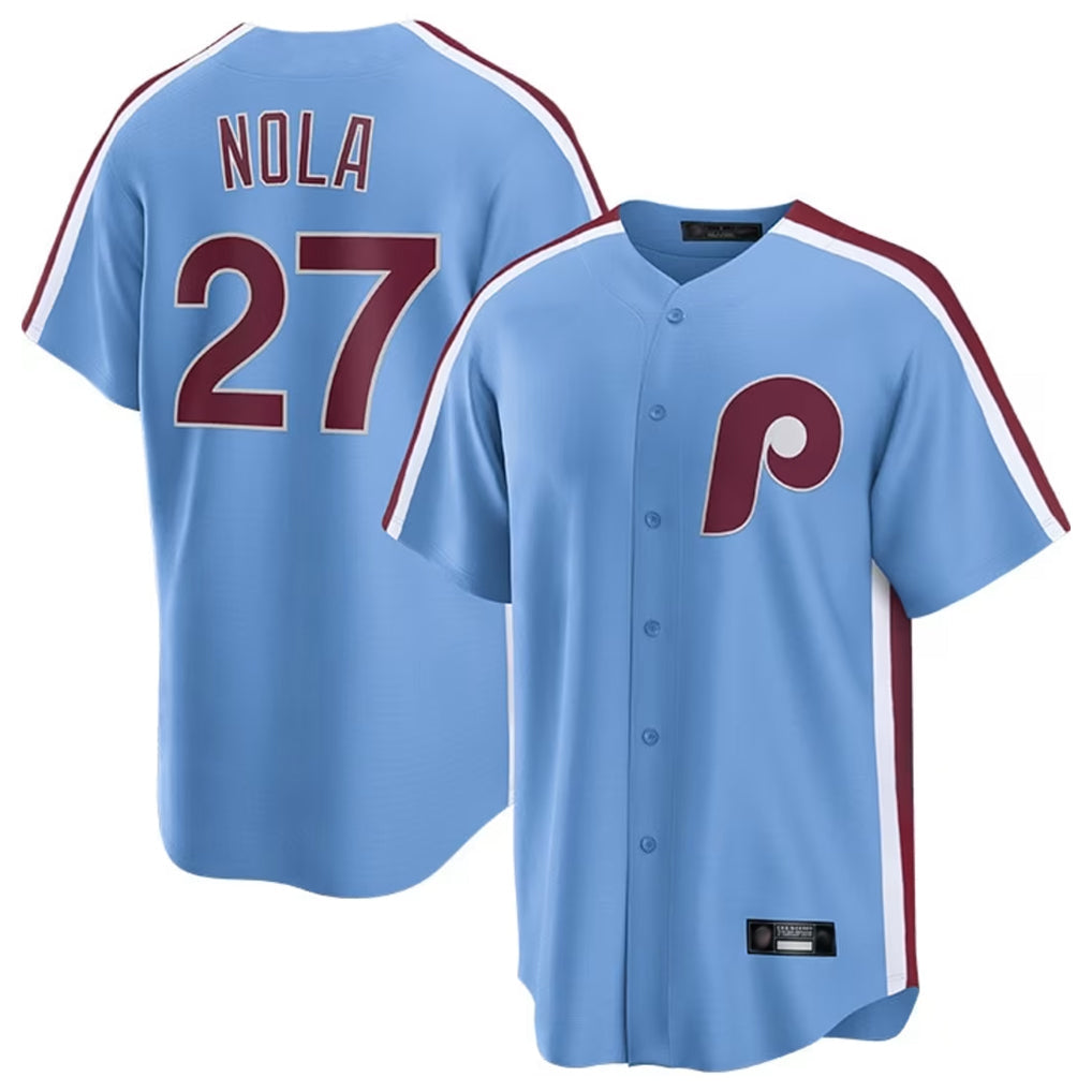 P.Phillies #27 Aaron Nola Player Light Blue Home Game Stitched Jerseys
