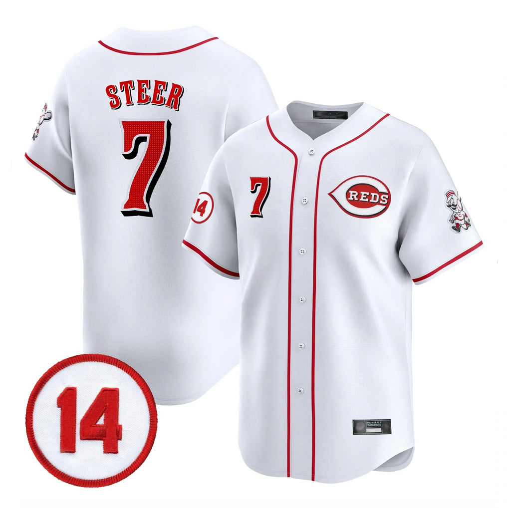 C.Reds #7 Spencer Steer Player White Vapor Premier Limited Home Gdoa Stitched Jerseys