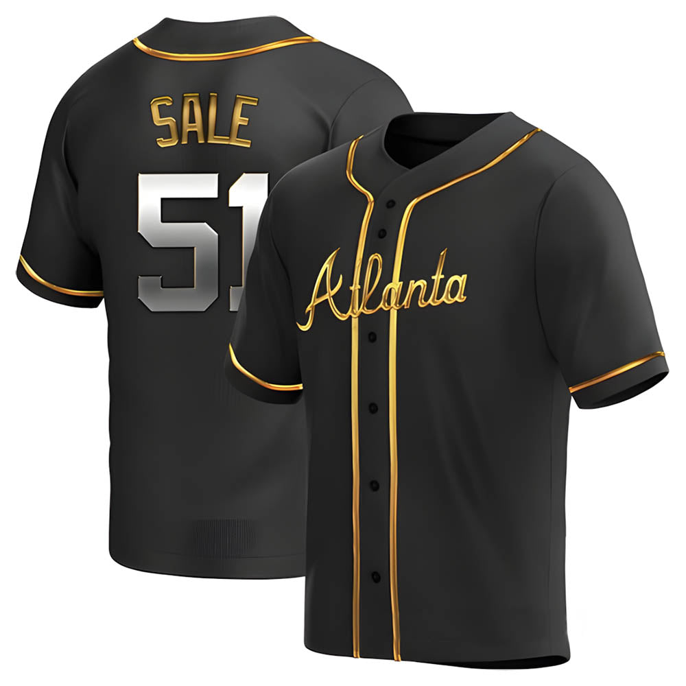 A.Braves #51 Chris Sale Player Black Golden Alternate Replica Stitched Jerseys